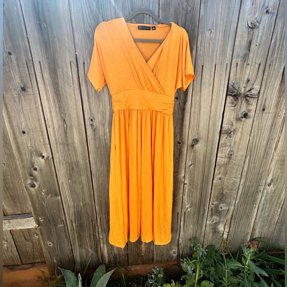 New York & Company Vibrant Orange Midi Dress